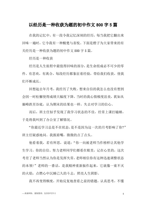 以经历是一种收获为题的初中作文800字5篇