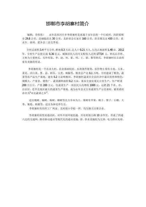 邯郸市李胡寨村简介