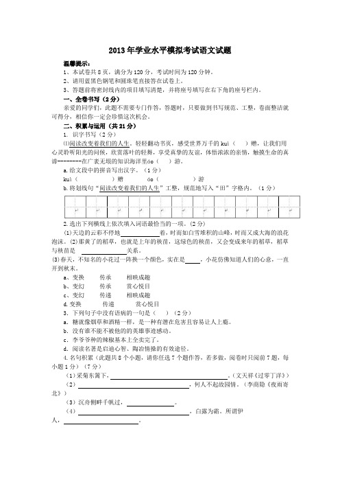 2013学业水平模拟考试语文试题