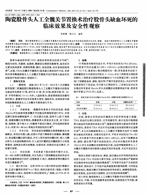 陶瓷股骨头人工全髋关节置换术治疗股骨头缺血坏死的临床效果及安