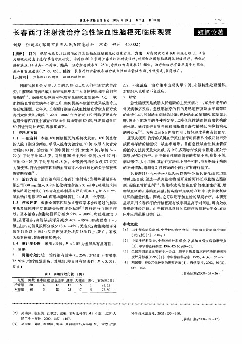 长春西汀注射液治疗急性缺血性脑梗死临床观察
