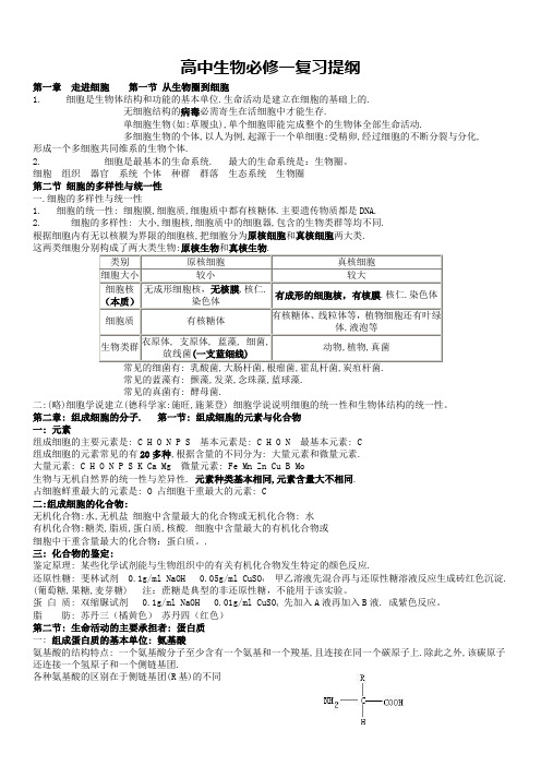 高一生物必修一复习提纲(完整版)