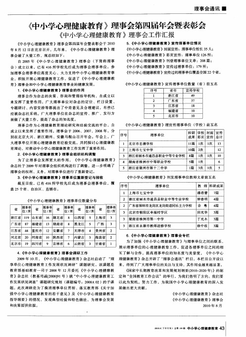 《中小学心理健康教育》理事会第四届年会暨表彰会《中小学心理健康教育》理事会工作汇报