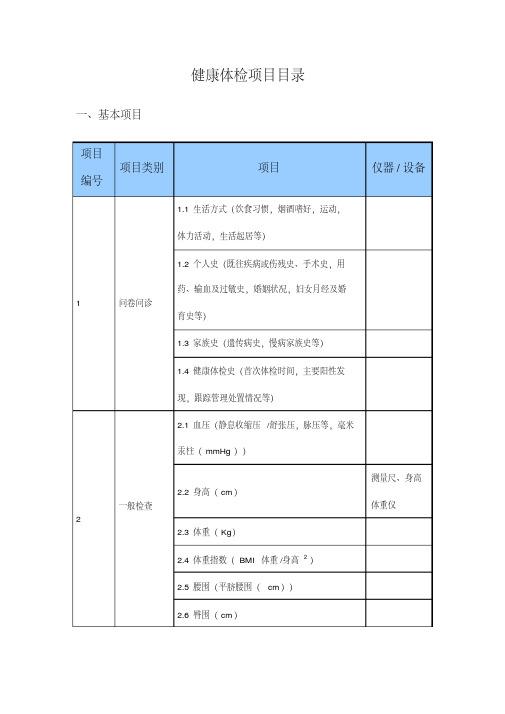 健康体检项目目录讲解