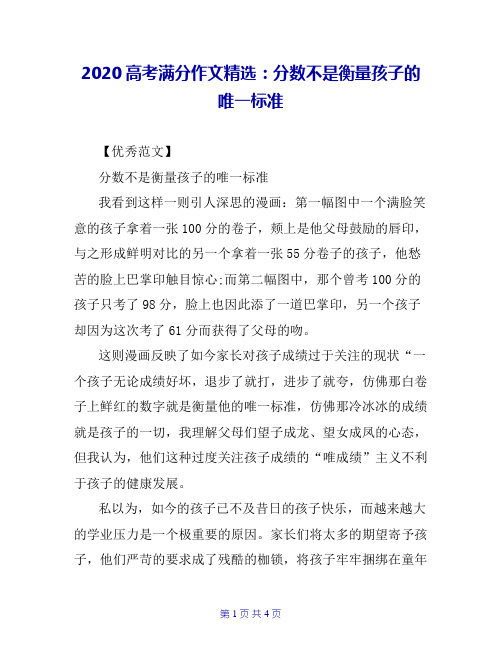 2020高考满分作文精选：分数不是衡量孩子的唯一标准