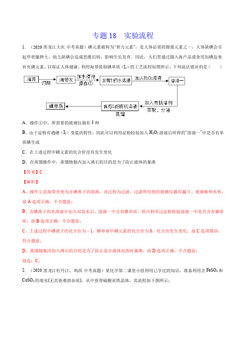 《实验流程》2022年中考化学真题分项详解(黑龙江专用)(附答案)