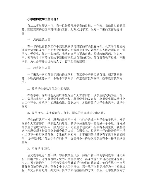 有关小学教师教学工作评价5篇