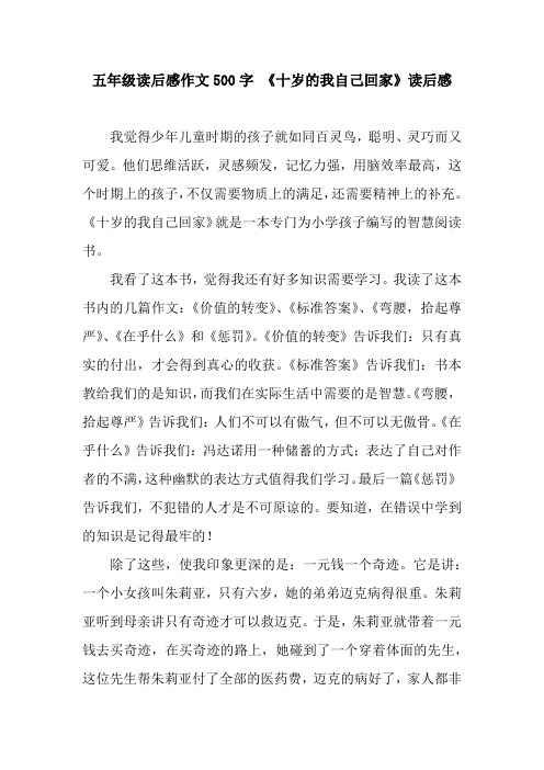 五年级读后感作文500字 《十岁的我自己回家》读后感