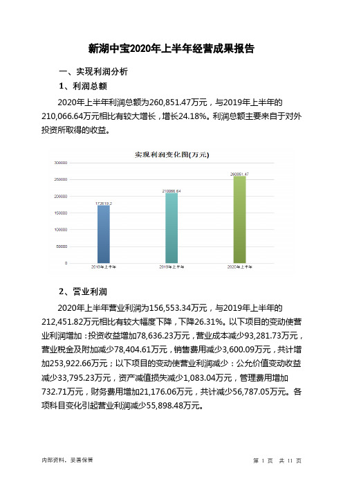 新湖中宝2020年上半年经营成果报告