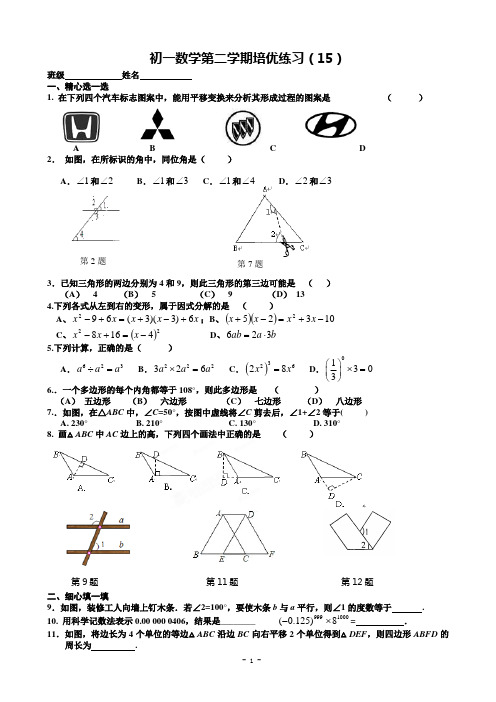 初一数学第二学期培优练习(15)