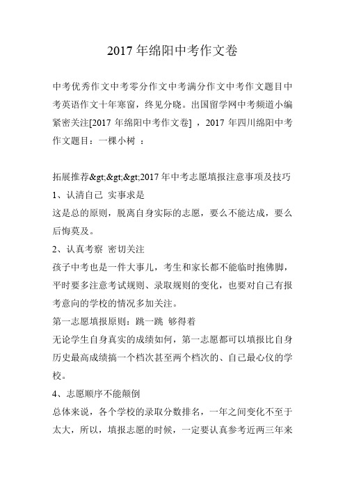 2017年绵阳中考作文卷