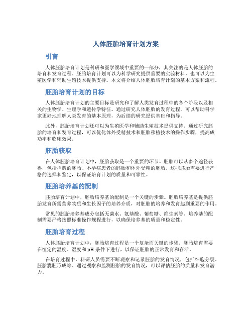 人体胚胎培育计划方案