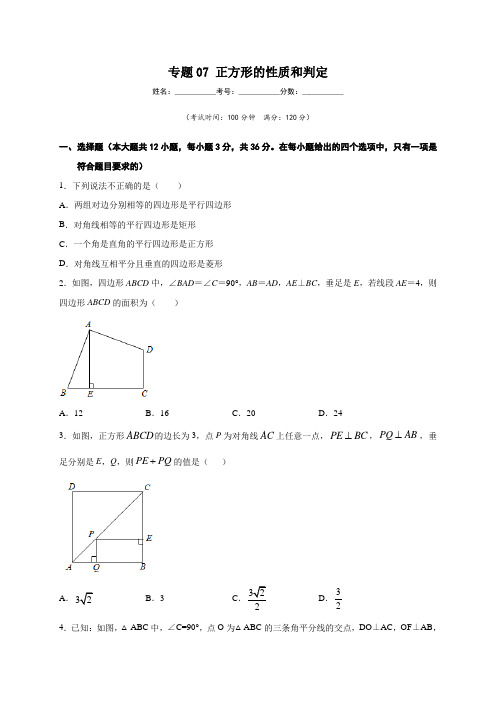 专题07 正方形的性质和判定(原卷版)