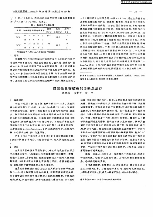 自发性食管破裂的诊断及治疗