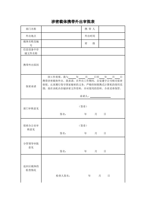 涉密载体外出审批表