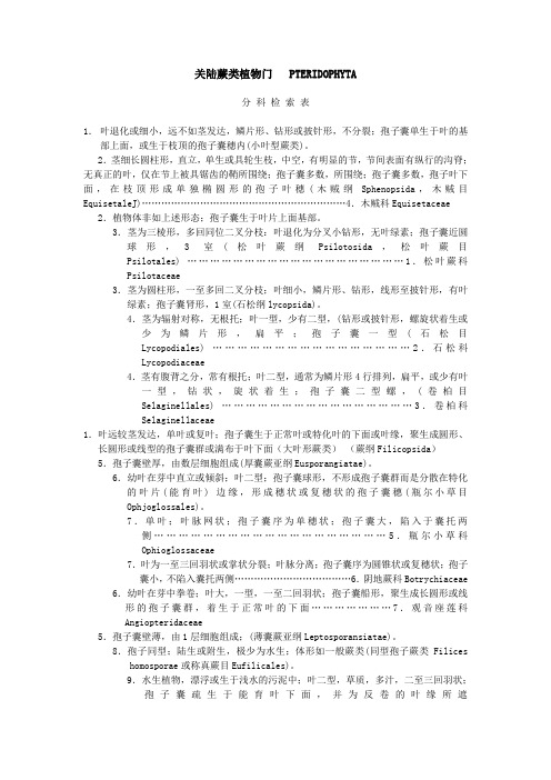 福建植物志分科检索