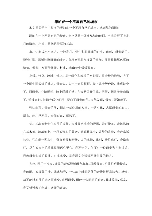 漂泊在一个不属自己的城市_初中作文