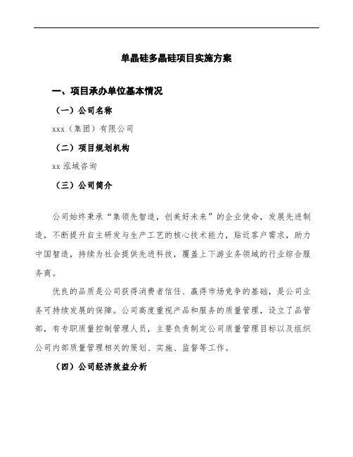 单晶硅多晶硅项目实施方案(申请材料)