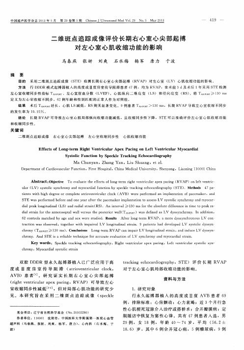 二维斑点追踪成像评价长期右心室心尖部起搏对左心室心肌收缩功能的影响