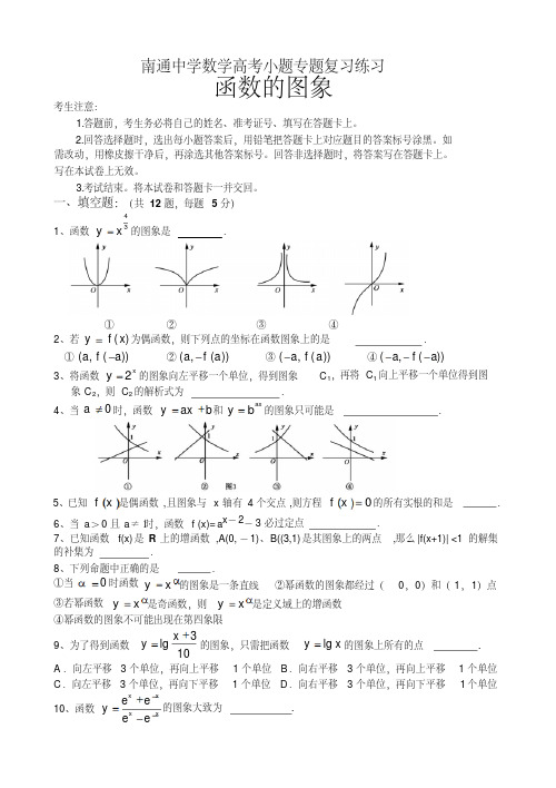 【全国百强校】江苏省南通中学高三高考小题专题复习数学练习：函数的图象