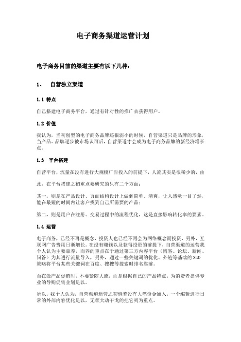 电子商务渠道运营计划