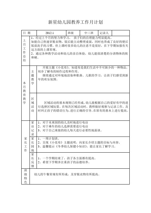 幼儿园教养工作月计划.1(1)