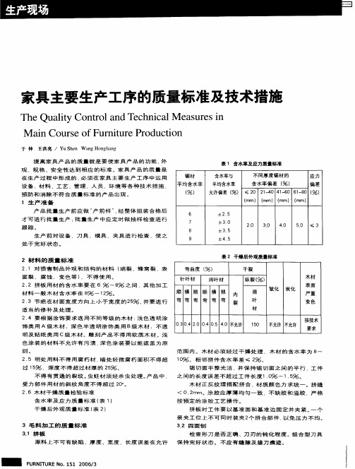 家具主要生产工序的质量标准及技术措施