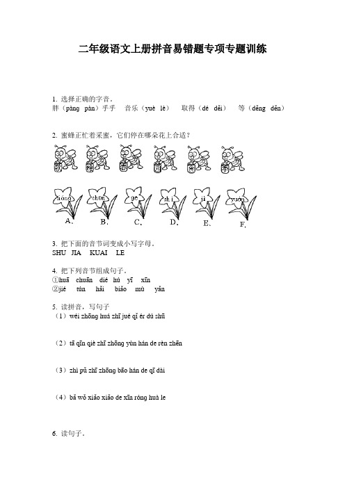 二年级语文上册拼音易错题专项专题训练
