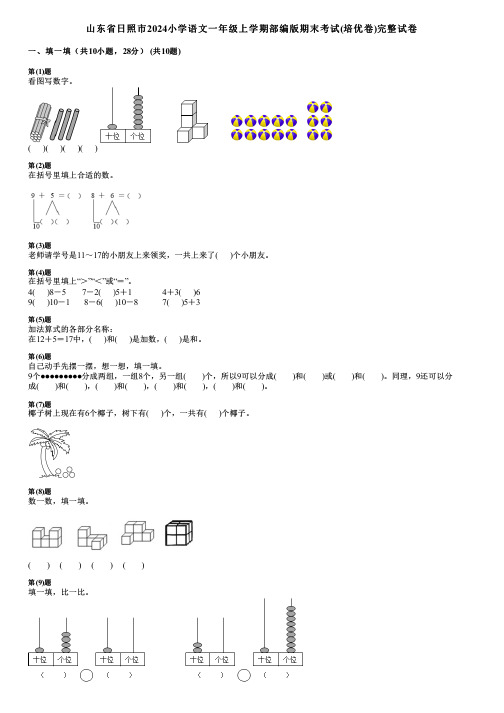 山东省日照市2024小学数学一年级上学期部编版期末考试(培优卷)完整试卷