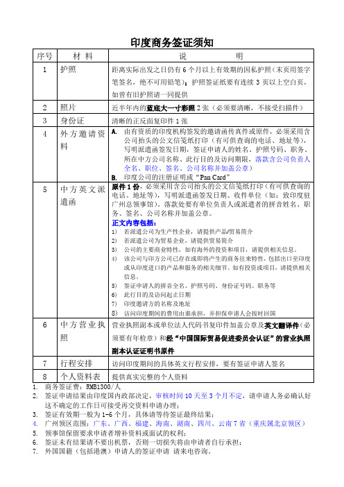 印度商务签证须知