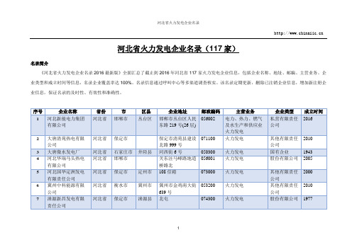 河北省火力发电企业名录