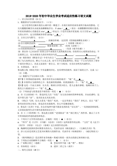 2019-2020年初中毕业生学业考试适应性练习语文试题