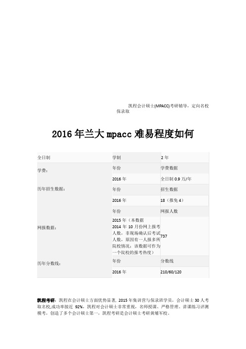 2016年兰大mpacc难易程度如何