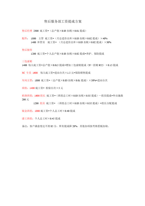 售后服务部工资提成方案