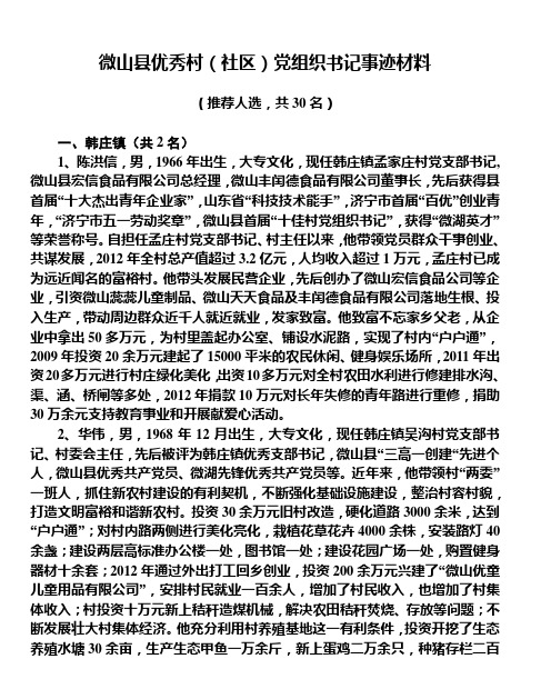 微山县优秀村(社区)党组织书记事迹材料