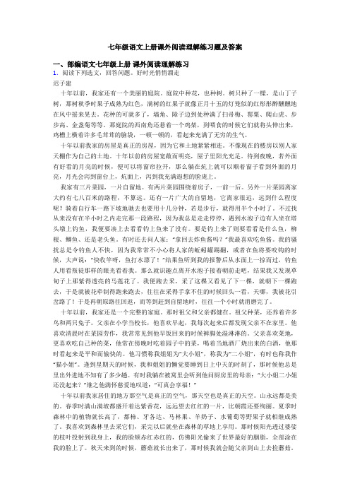 七年级语文上册课外阅读理解练习题及答案