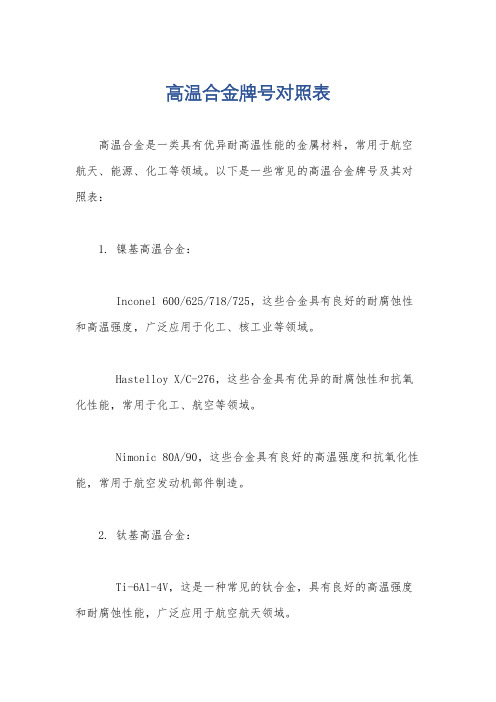 高温合金牌号对照表