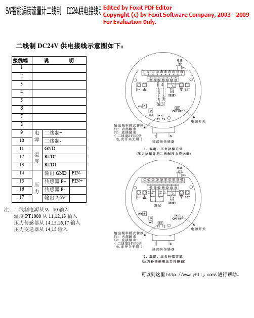 SWP智能涡街流量计二线制DC24v供电接线示意图