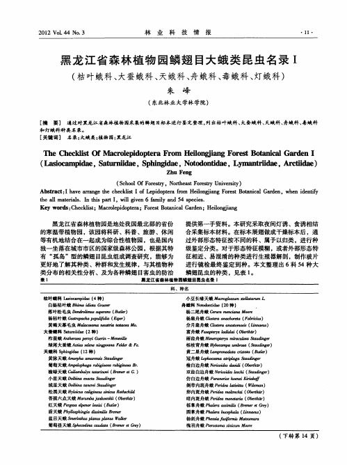 黑龙江省森林植物园鳞翅目大蛾类昆虫名录Ⅰ(枯叶蛾科、大蚕蛾科、天蛾科、舟蛾科、毒蛾科、灯蛾科)