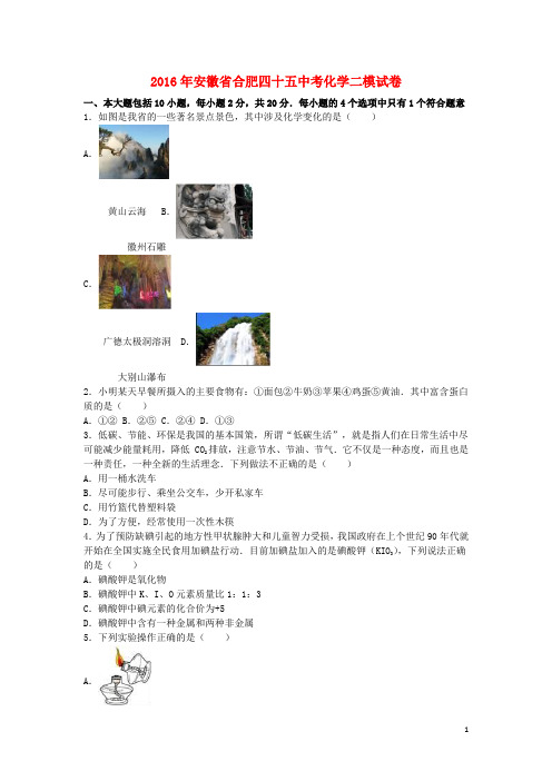 安徽省合肥四十五2016年中考化学二模试卷(含解析)