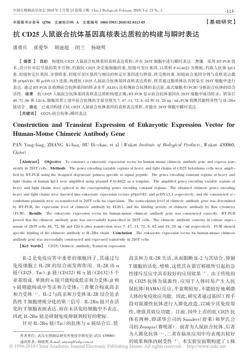 抗CD25人鼠嵌合抗体基因真核表达质粒的构建与瞬时表达