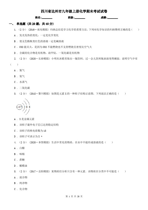 四川省达州市九年级上册化学期末考试试卷