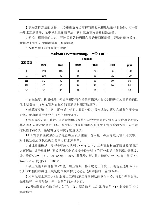 【一建】2020年考前3页纸-水利实务