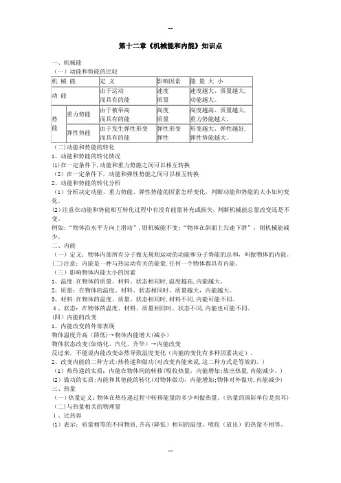 第十二章-机械能和内能知识点