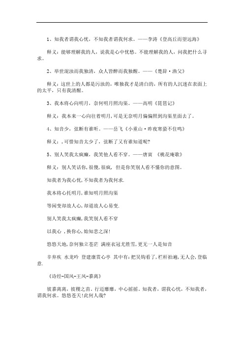 最新表达别人不懂自己感受的诗句3篇精选