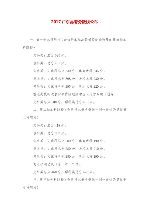 2017广东高考分数线公布