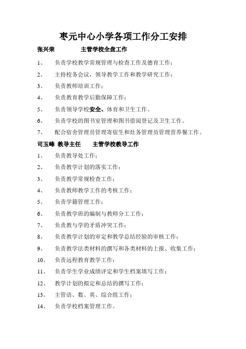 枣元中心小学各项工作分工安排