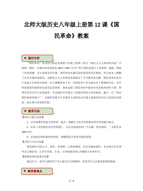 北师大版历史八年级上册第12课《国民革命》教案