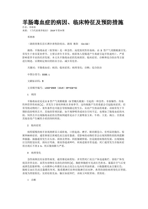 羊肠毒血症的病因、临床特征及预防措施