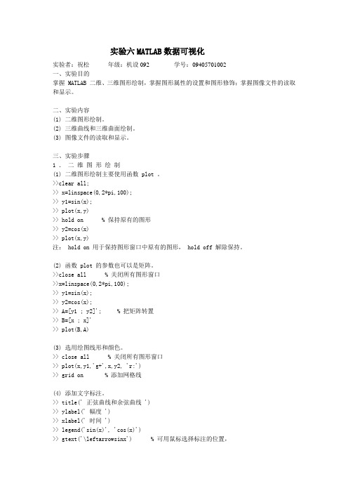 matlab实验六报告